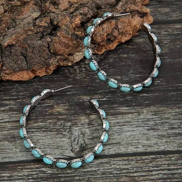 Boho Style Turquoise Resin Hoop Earrings for Women - Picture 5 of 6